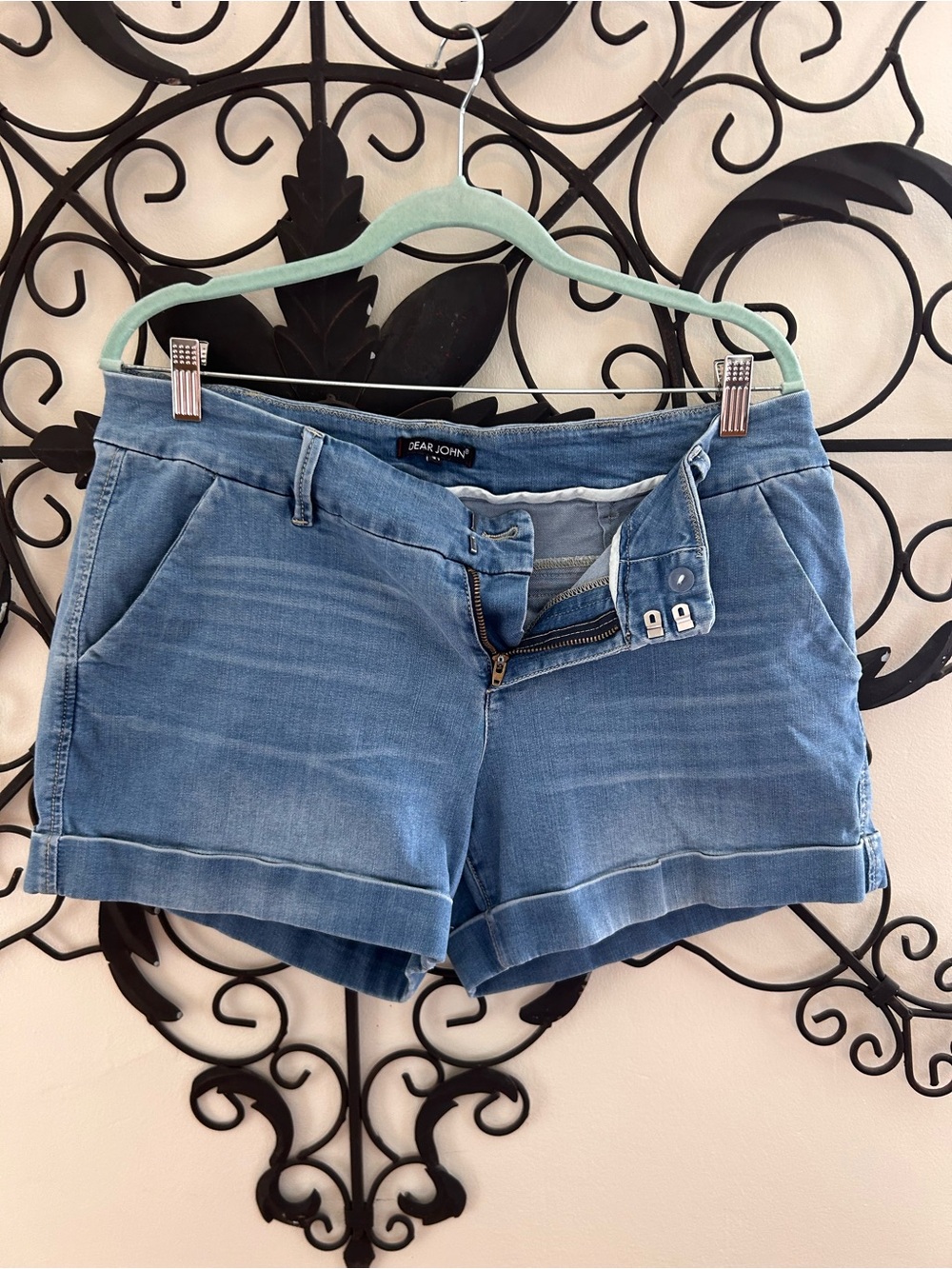 Dear John Light Blue Denim Shorts with Branded Waist Label